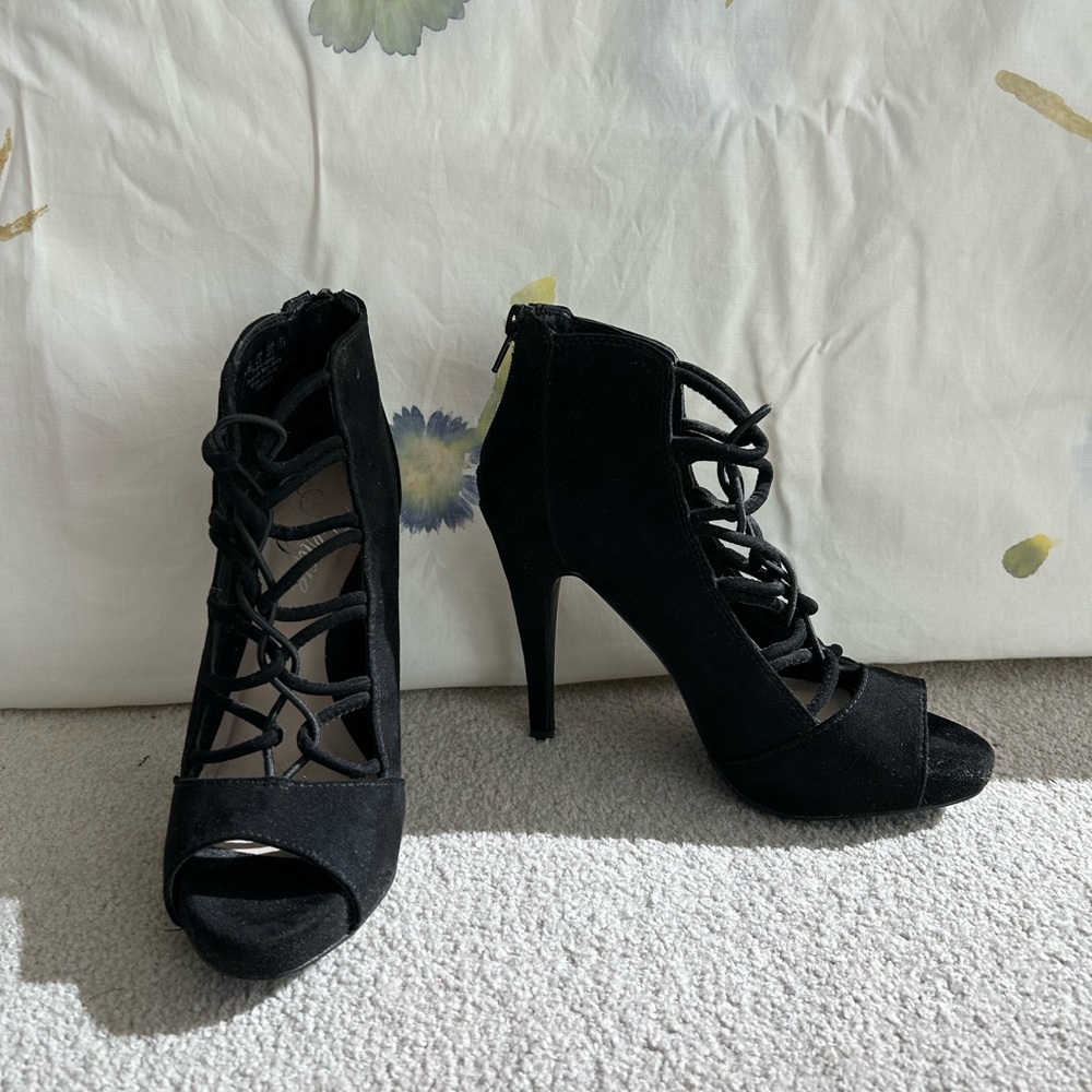 Fergie Black Lace-Up Heels never used